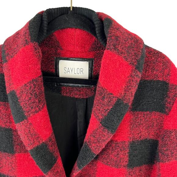 Saylor Buffalo Check Jacket Wool Blend Red & Black Plaid Coat sz M - Picture 3 of 13